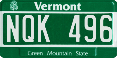 VT license plate NQK496