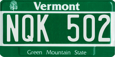 VT license plate NQK502