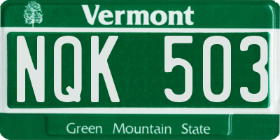 VT license plate NQK503