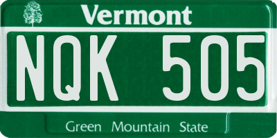 VT license plate NQK505