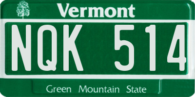 VT license plate NQK514
