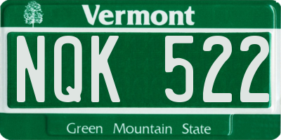 VT license plate NQK522