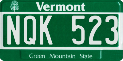 VT license plate NQK523