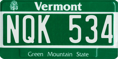 VT license plate NQK534