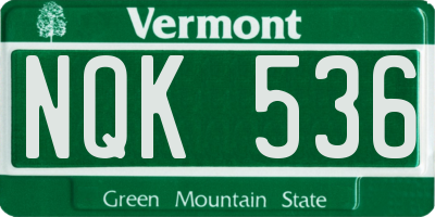 VT license plate NQK536
