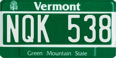 VT license plate NQK538