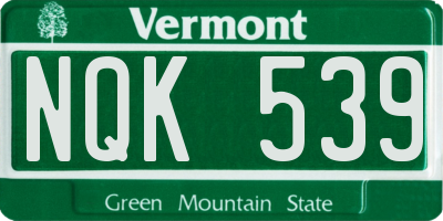 VT license plate NQK539