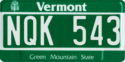 VT license plate NQK543