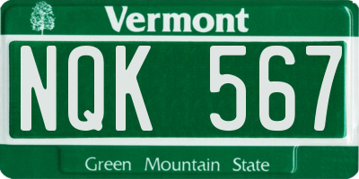 VT license plate NQK567