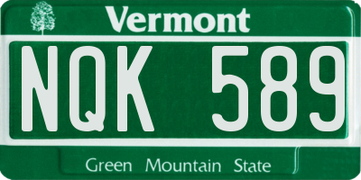 VT license plate NQK589