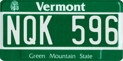 VT license plate NQK596