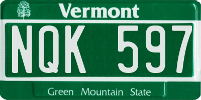VT license plate NQK597