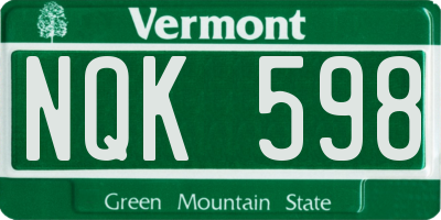 VT license plate NQK598