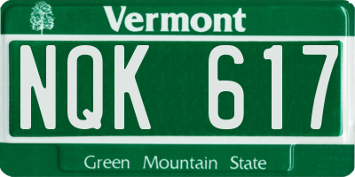VT license plate NQK617