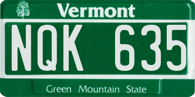 VT license plate NQK635