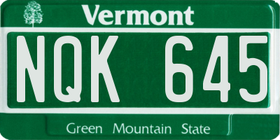 VT license plate NQK645