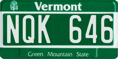 VT license plate NQK646