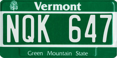 VT license plate NQK647