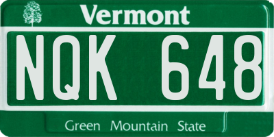 VT license plate NQK648