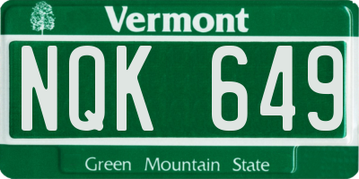 VT license plate NQK649