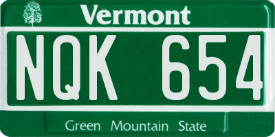 VT license plate NQK654