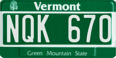 VT license plate NQK670