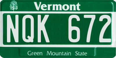 VT license plate NQK672