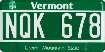VT license plate NQK678