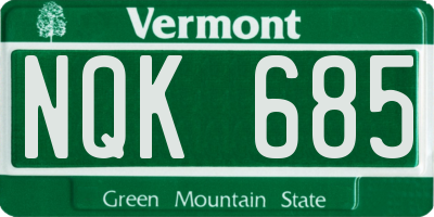 VT license plate NQK685