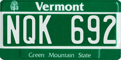 VT license plate NQK692