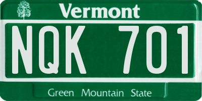 VT license plate NQK701