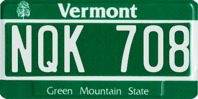 VT license plate NQK708