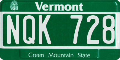 VT license plate NQK728