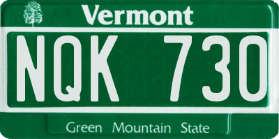 VT license plate NQK730