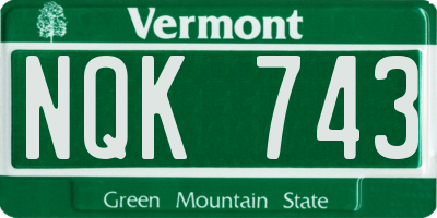VT license plate NQK743