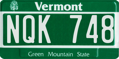 VT license plate NQK748
