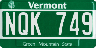 VT license plate NQK749