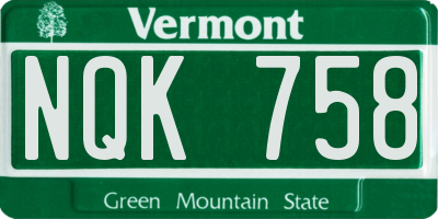 VT license plate NQK758