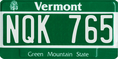 VT license plate NQK765