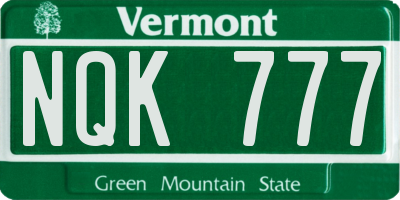 VT license plate NQK777