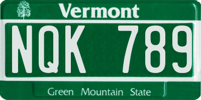 VT license plate NQK789