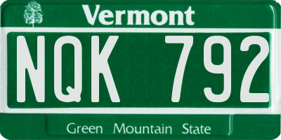 VT license plate NQK792