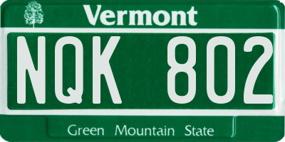 VT license plate NQK802