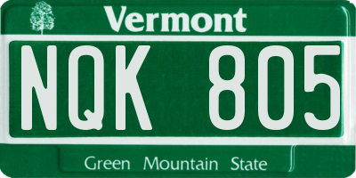 VT license plate NQK805