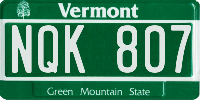 VT license plate NQK807