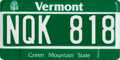 VT license plate NQK818