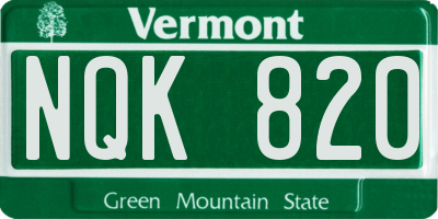 VT license plate NQK820