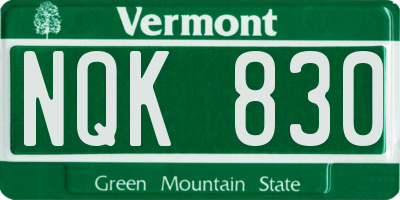 VT license plate NQK830
