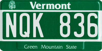 VT license plate NQK836