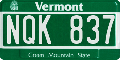 VT license plate NQK837